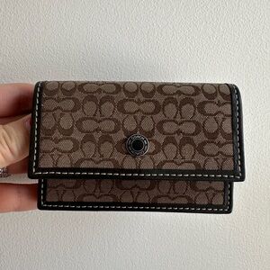 Vintage Coach Brown Monogram Accordion Wallet Card Snap Holder Case